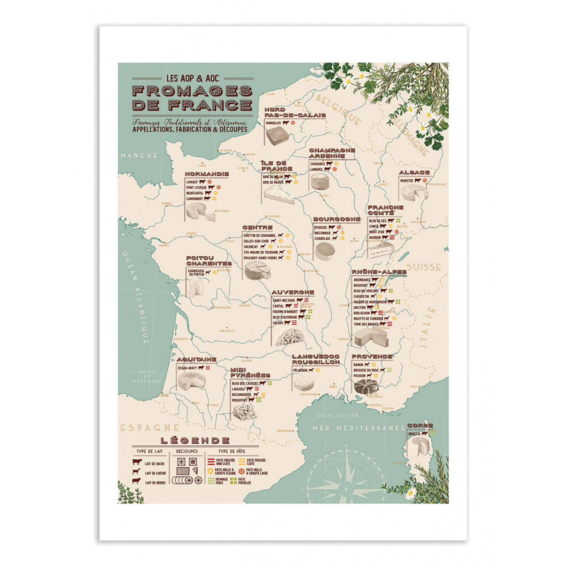 Carte des fromages de France - 30X40CM