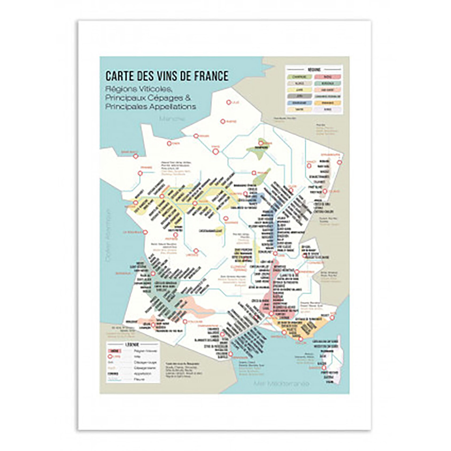 Carte des vins de France  - 30X40CM